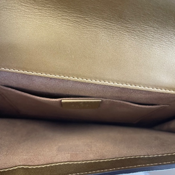 Gucci Gold Laminated Lizard Clutch w/ Crystal Dragonfly Embellishments-Preloved - Picture 12 of 14